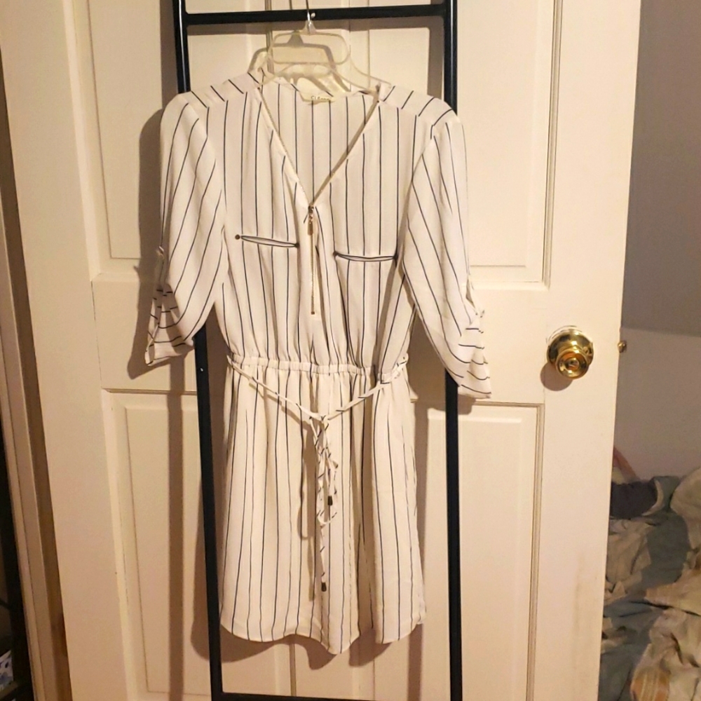 adorable white and navy striped dress